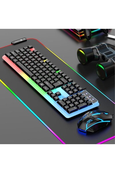 GENERAL مجموعة لوحة مفاتيح وماوس للألعاب بإضاءة RGB سلكية مع مفاتيح LED ذات م...