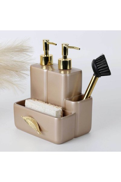 Selim Leaf Two-Liquid Sponge Holder, Taupe Color Gold