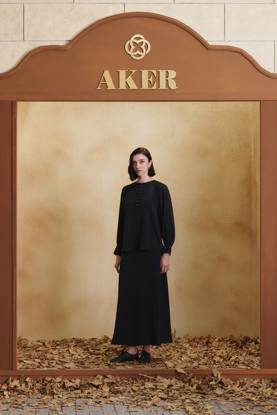 Aker Black Half-Sleeve Blouse