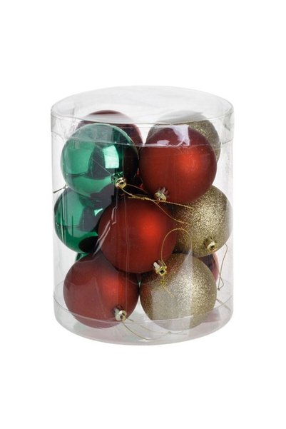 BAMI NETWORK Set globuri Craciun mate glitter plastic Ø5cm rosu verde auriu