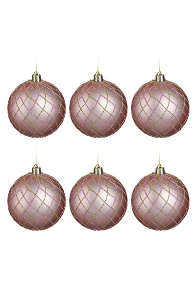 BAMI NETWORK Set globuri Craciun roz mat glitter plastic Ø8cm sarbatori