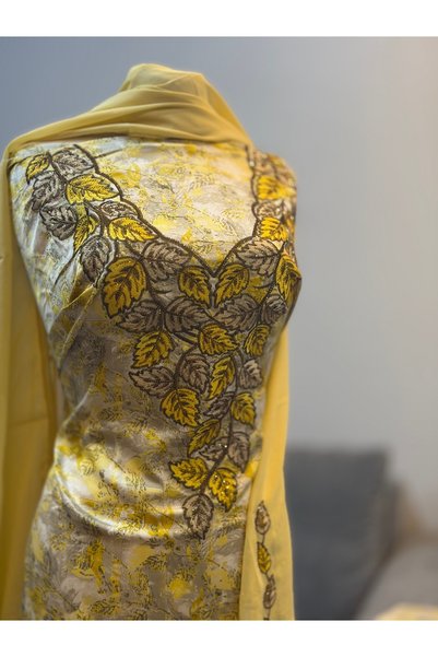 LAVEN Emirati Soft Silk Khimar Fabric with Heavy Embroidery on Chest and Slee...