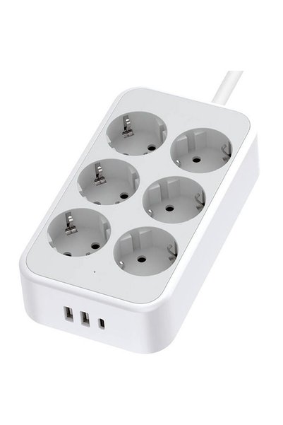 DAMUR Πολύπριζο 6 πριζών, 2x USB-A, 1x USB-C 25W Γρήγορη Φόρτιση, Προστασία α...