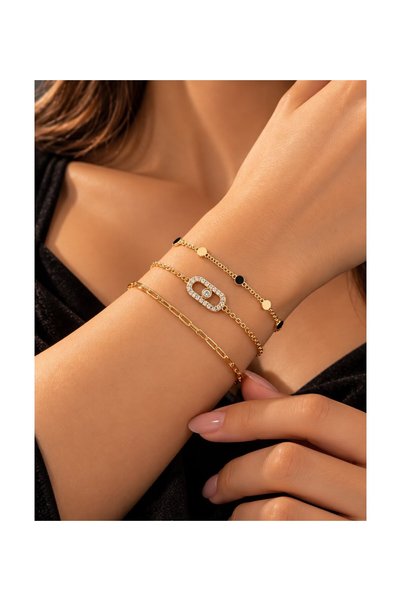 316 L çelik Canselle Gold-Toned 3-Piece Fashion Jewelry Bracelet Set with Gem...