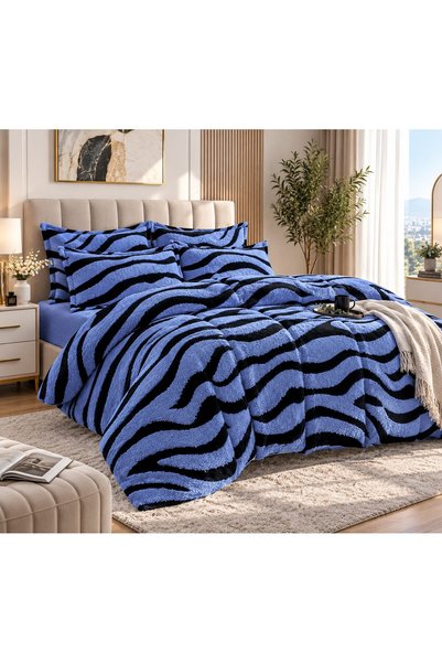 OEM Cocolino bed linen, 4 pieces, 2 persons, 160x200 cm, zebra pattern, BLUE