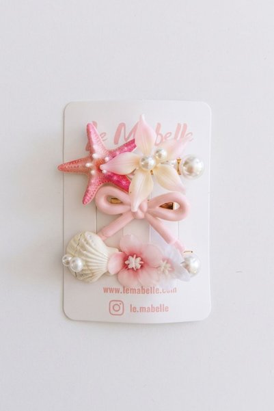 Le Mabelle Pink Underwater-Themed 3-Piece Buckled Hair Clip Set for Girls