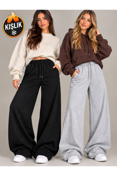 LAUSRA Women's 2-Piece Winter Sweatpants Set with Brushed Inside Design (Blac...