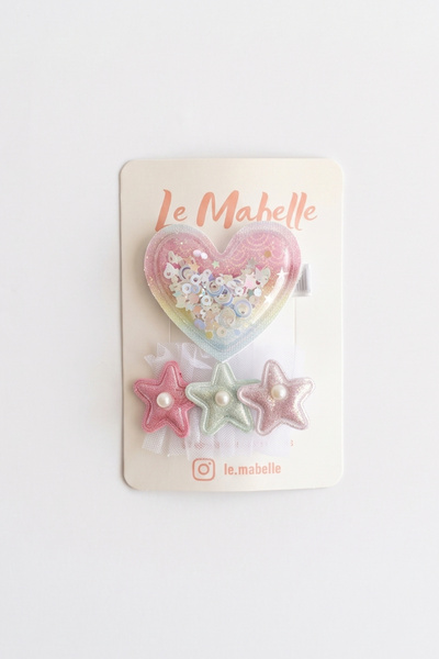 Le Mabelle مجموعة من قطعتين من مشابك الشعر المزينة بالترتر والنجوم الملونة لل...