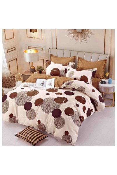 JOJO HOME Lenjerie de pat dublă cu elastic, Jojo Home, imprimeu cu cercuri, 6...