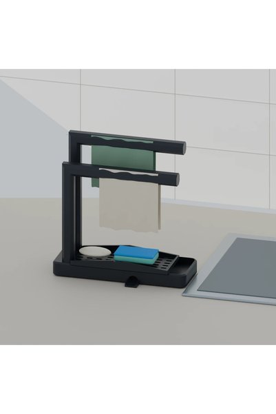 OEM Organizator de chiuvetă cu tavă de scurgere, 23,5 × 22,6 × 8,1 cm - Negru