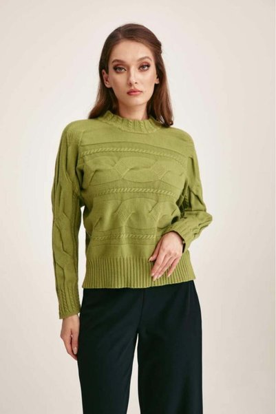 Tenda Loose Fit Knit Top with Long Sleeves Green