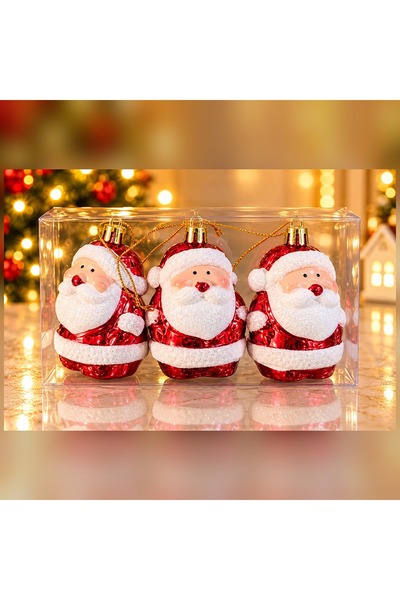 HEDİYE FİKRİ Red Christmas Tree Ornaments with Santa Claus Figures, Set of 3,...