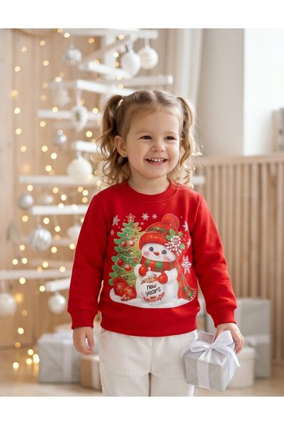 MiniKids Коледен суитшърт със снежен човек и елха