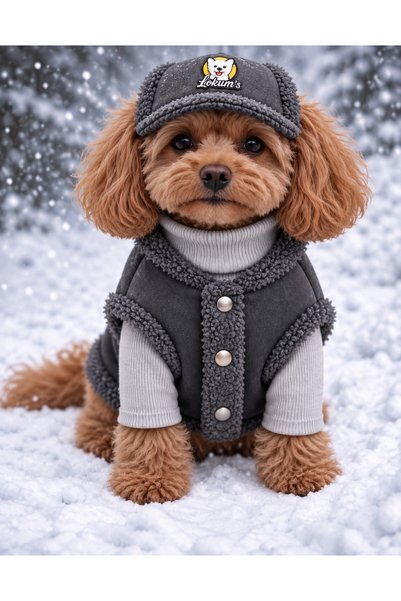 Lokums Dog Vest and Hat Winter Set – Cream Welsoft Detailed, with Snap Fasteners