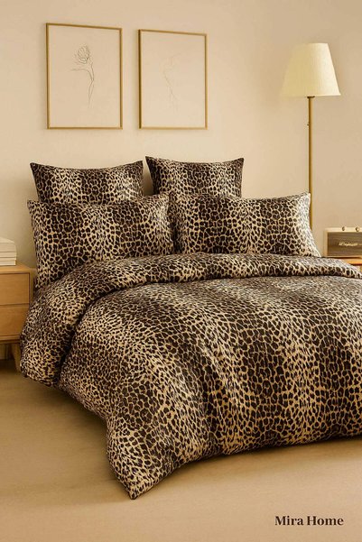 Mira Home Double Duvet Cover Set Leopard Patterned Wild Leopard