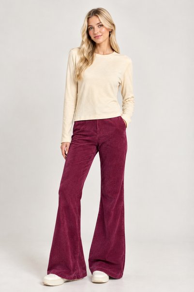 KatarinaShop Women's Two-Piece Set: Long-Sleeved Top and Wide-Leg Velvet Pant...