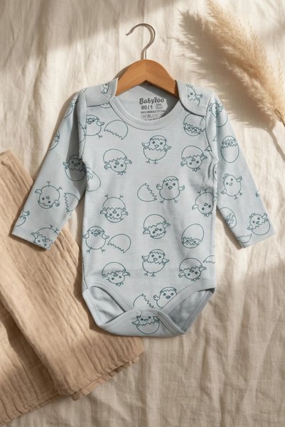 ANP MODA TASARIM 100% Natural Cotton Long-Sleeved Baby Bodysuit - Chick Patte...