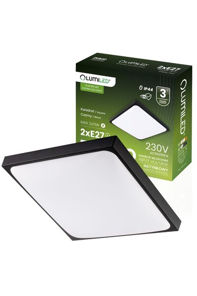Lumiled Plafon LED, montaj încastrat, 2x E27, DUALIO, pătrat, IP44, 30cm