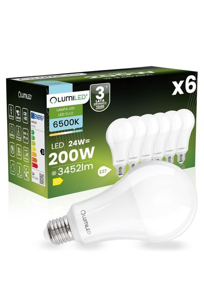 Lumiled 6x Bec LED E27 A67 24W = 200W 3452lm 6500K Alb Rece 260 °
