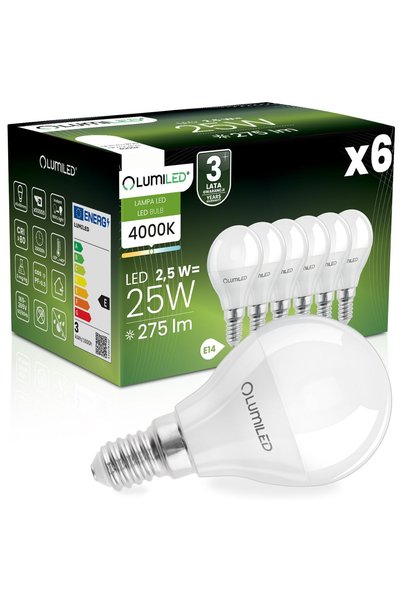 Lumiled 6x Bec LED E14 Bilă P45 2,5W = 25W 275lm 4000K Neutru 180 °
