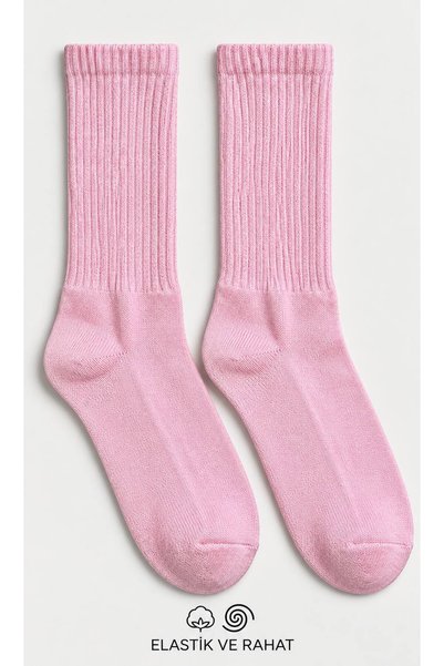 tenis çorap,pamuklu çorap,pembe düz model unisex çorap