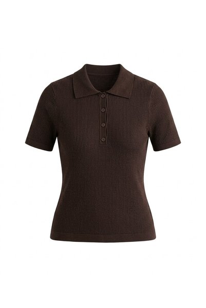Bade Butik Coffee-colored openwork short-sleeved knit blouse