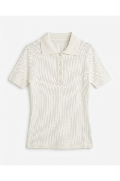 Bade Butik Ekru pletena bluza sa kratkim rukavima i ažurnim detaljima