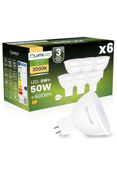 Lumiled 6x Bec LED GU5.3 Spot MR16 6W = 50W 600lm 3000K Cald 120 °
