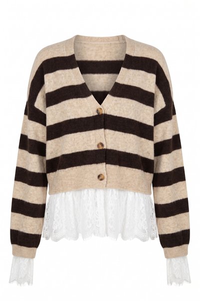 For Angels Striped Lace Cardigan with Ruched Sleeves