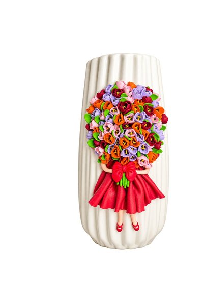 OEM Vază decorată manual cu lut polimeric, model floral