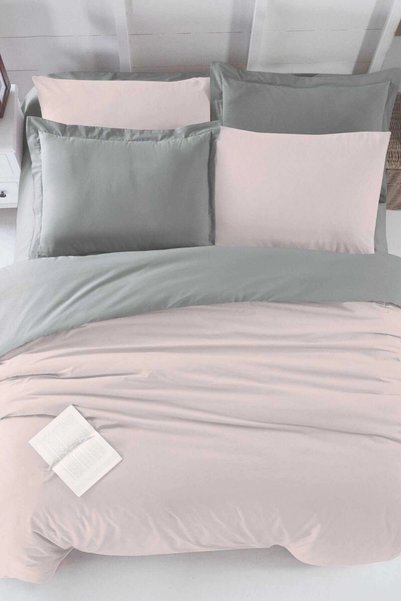 Mira Home Double Fitted Sheet Duvet Cover Set Cotton Four Season Powder Gray
