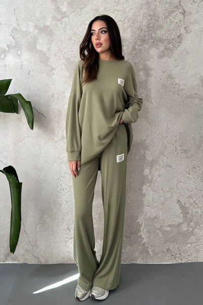bysocafashion طقم بنطلون وسترة فضفاضة باللون الأخضر النعناعي للنساء.