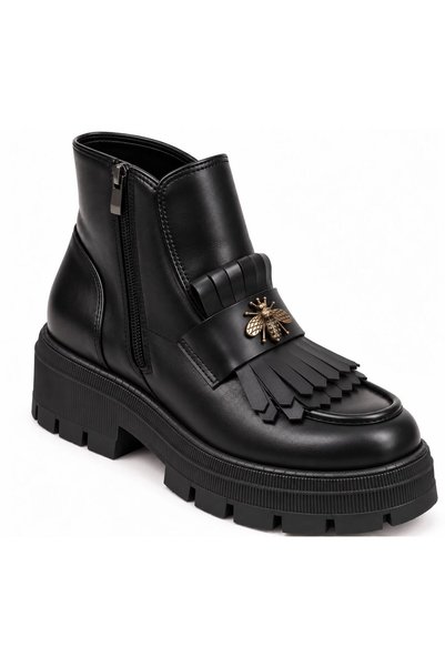 Moldo Shoes Ghete Dama piele naturală Ema Black cu blana in interior