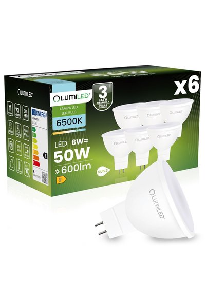 Lumiled 6x Bec LED GU5.3 Spot MR16 6W = 50W 600lm 6500K Alb Rece 120 °