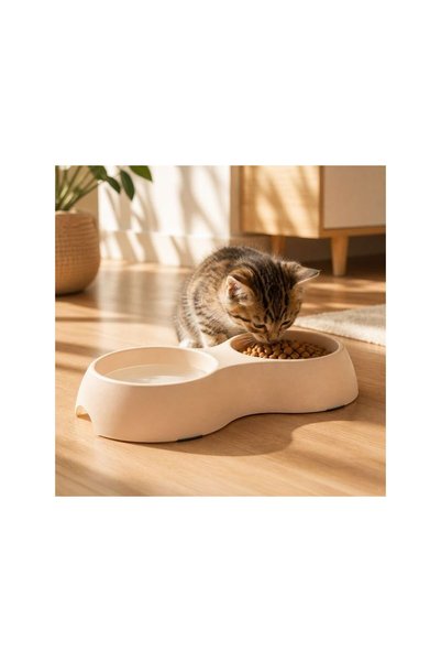 Jumbo Bol Dublu din Plastic Crem pentru Animale de Companie 33x18x5cm