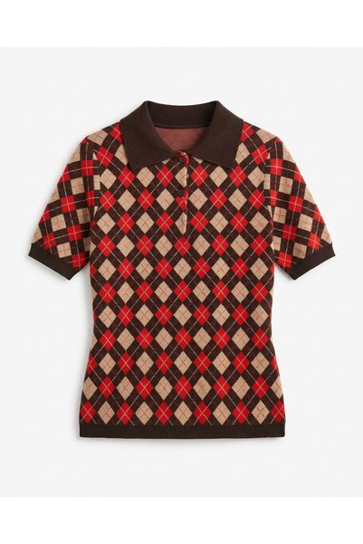 Bade Butik Coffee red baklava patterned short sleeve blouse