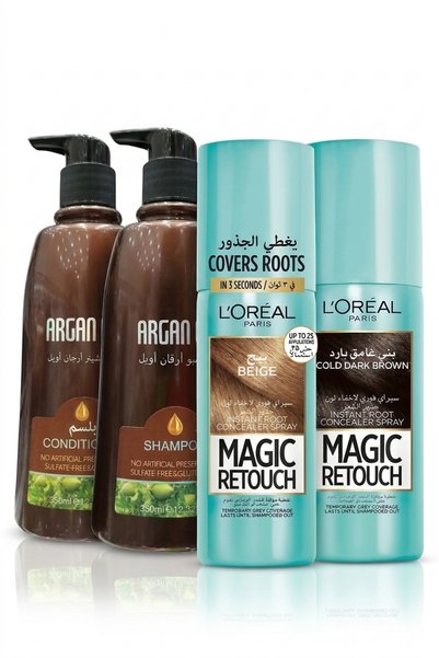 Argan Oil مجموعة العناية بالشعر والتغطية الفورية للجذور (شامبو وبلسم أرغان أو...