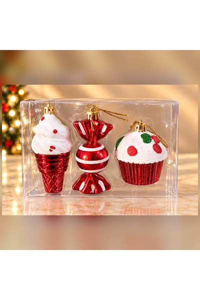 HEDİYE FİKRİ New Year's Candy and Cupcake-Shaped Christmas Tree Ornaments, 3-...