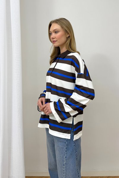 Melike Tatar Polo Collar Striped Tunic 79-7045