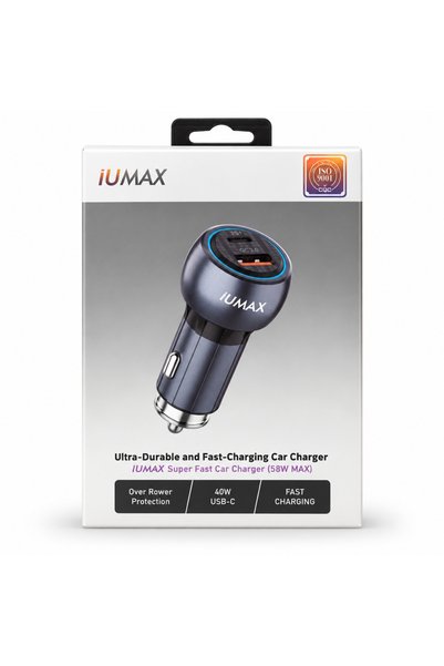 iUMAX شاحن سيارة سريع بمنفذين بقوة 58 واط مع منفذ USB-C بقوة 40 واط ومنفذ USB...