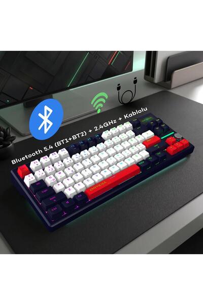 Inca Pro Empousa Manyetik White Switch RGB 82+1 Tuşlu Mekanik Gaming Klavye, Bluetooth 5.4, 2.4 GHz ve Type-C, 4000 mAh Pil, IPS Bilgi Ekranı, Hot Swap, Türkçe Q, Yazılım Destekli, Gri Beyaz