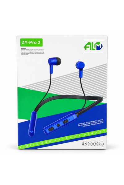 BURAQ سماعات أذن ZY-Pro 2 مع حزام للرقبة وأزرار تحكم، باللونين الأزرق والأسود