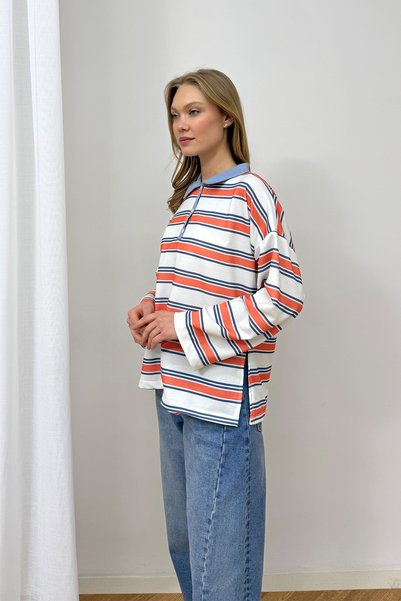 Melike Tatar Polo Collar Striped Tunic 79-7045