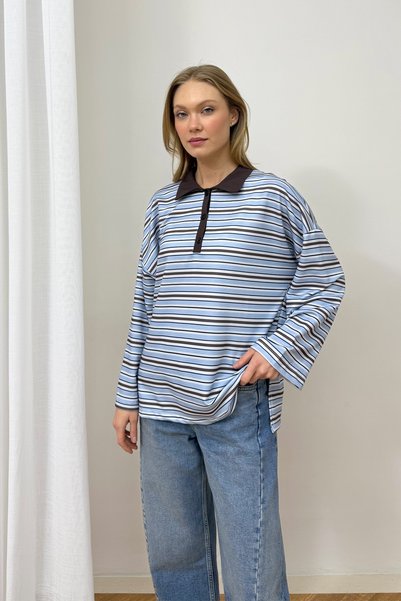 Melike Tatar Polo Collar Striped Tunic 79-7045