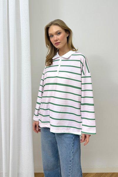 Melike Tatar Polo Collar Striped Tunic 79-7045