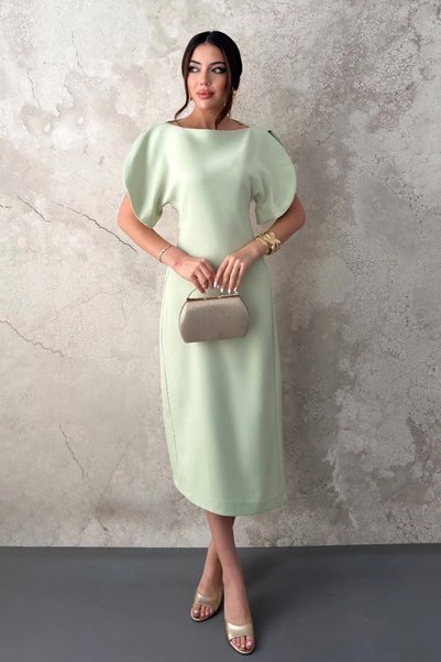 bysocafashion Women's Mint Green Stretch Fabric-Lined Long Satin Dress