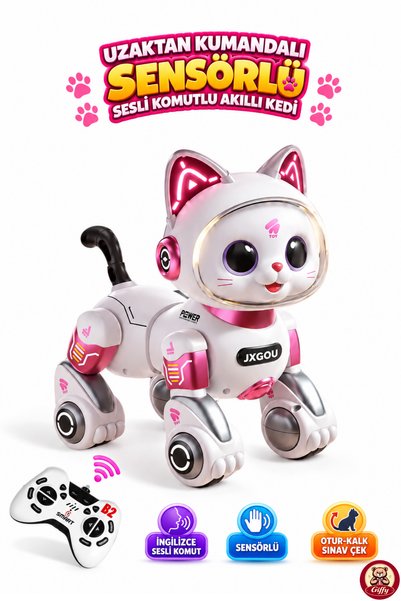 giffy Oyuncak Uzaktan Kumandalı Sensörlü Akıllı Robot Kedi İngilizce Sesli Ko...