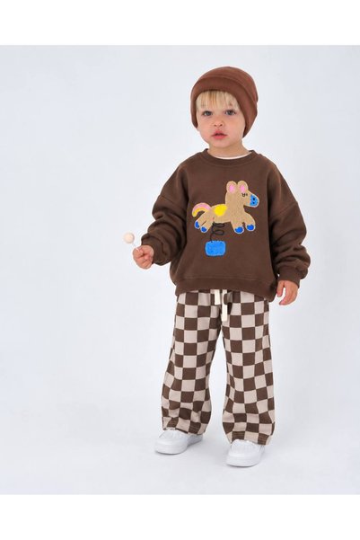 alvadonna kids Süzen Embroidered Oversized Unisex Top and Bottom Set