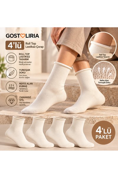 GOST LİRİA Women's Roll-Top Socks (No Elastic) – 4-Pack