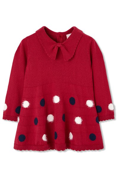 Boboli Polka Dot Collared Dress, Ages 2–6, Red